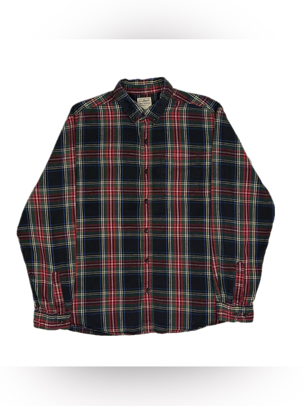 LL Bean Black Green Red Scotch Plaid Traditional Fit Flannel Shirt Men Large